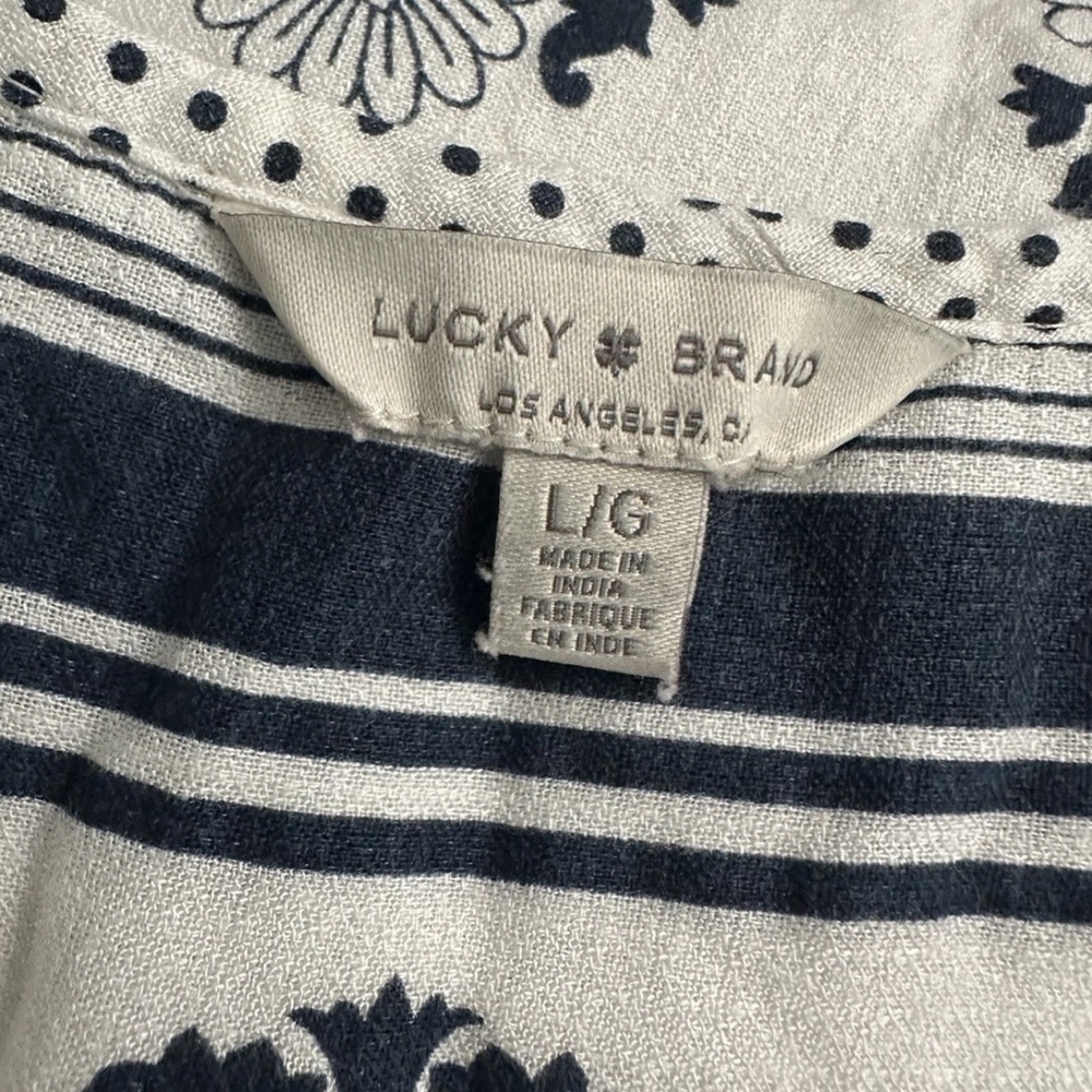 Lucky Brand Women’s Polka Dots Peasant Dress size Large L White Navy - Picture 11 of 14